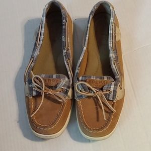 Sperry Fabric Grey & White Plaid Loafers Boat Shoes Size 9